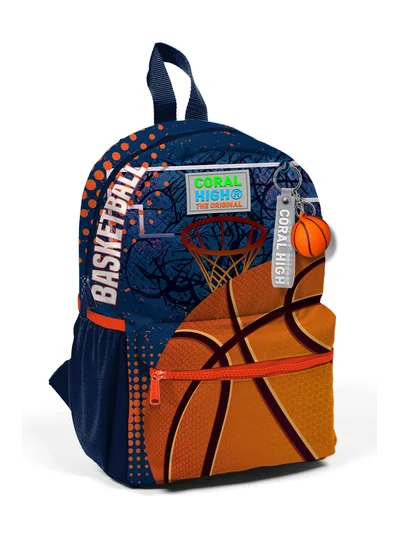 Minik Yuva Sırt Çantası Turuncu Lacivert Basketbol Desenli İki Bölmeli 23566