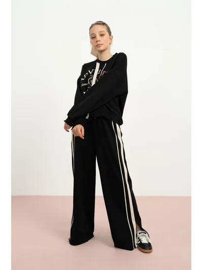 KIZ 7860 2 İPLİK ÖNÜ EKSTRAFORLU SWEAT SİYAH