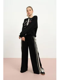 KIZ 7860 2 İPLİK ÖNÜ EKSTRAFORLU SWEAT SİYAH