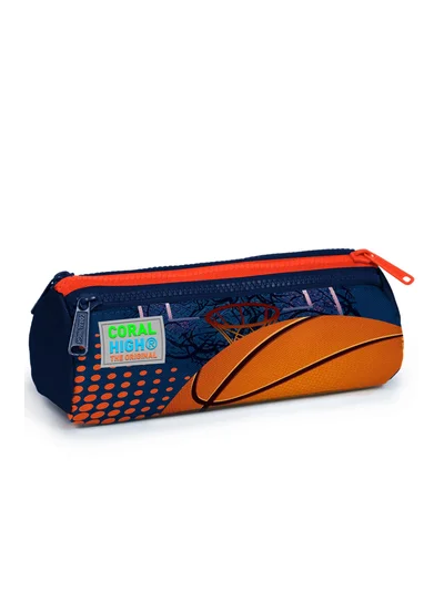 Coral High Kids Turuncu Lacivert Basketbol Desenli Üç Bölmeli Kalem Çantası 22066