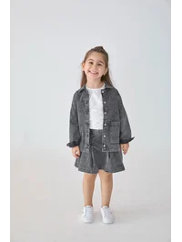Denim Cepli Gömlek Yaka Pamuklu Ceket siyah