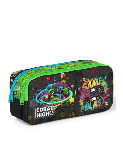 Coral High Kids Siyah Game Desenli İki Bölmeli Kalem Çantası 31058