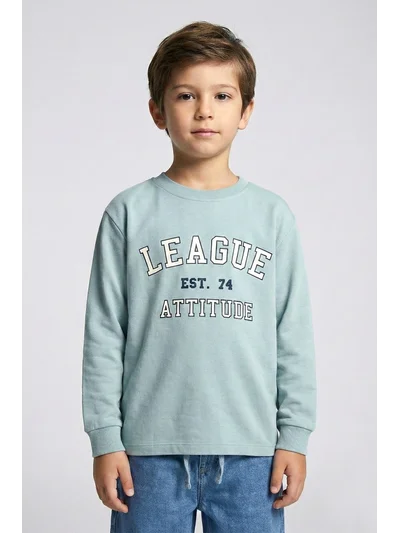 Erkek Çocuk Mint League Baskılı Uzun Kollu Tişört mint 4-9 Yaş | My Lorin Kids