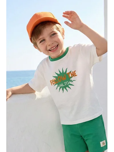 Erkek Çocuk Baskılı T-shirt - Beyaz