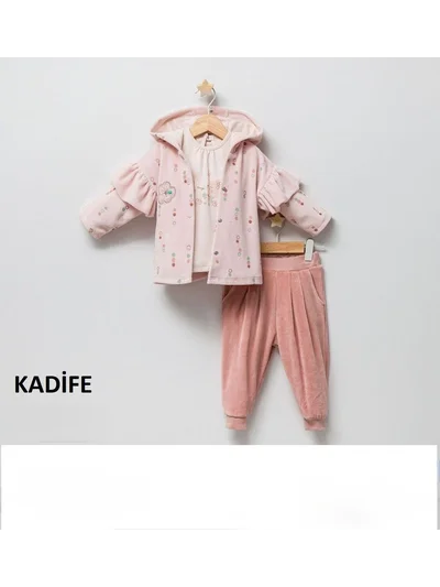 FLOWERS 3'LÜ KADİFE TAKIM somon 
