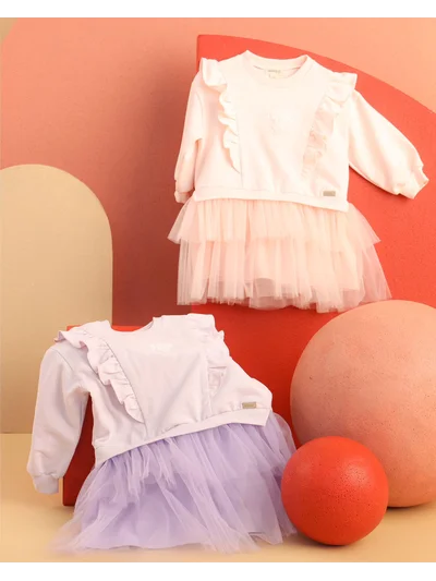 TÜTÜ ETEKLİ SWEAT ELBİSE pembe