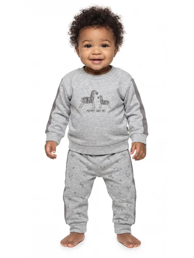 Baby Cosy Mummy and Me Zebra Baskılı Bebek Eşofman Takımı – Gri