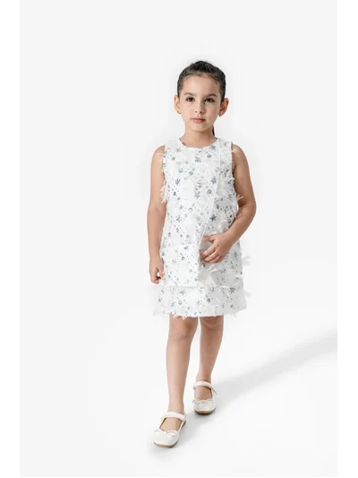 Kız Çocuk Tül Detaylı Elbise Çiçek Aplikeli Şık Model | My Lorin Kids