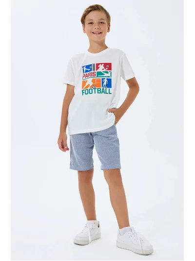 Erkek Çocuk Şort Takım – Paris Football Baskılı T-Shirt & Çizgili Şort | My Lorin Kids