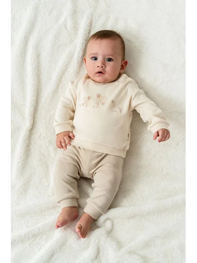 Baby Cosy Organic Kuzu Baskılı Takım krem