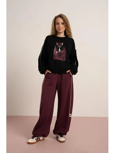 7859 2 İPLİK KÖPEK BASKILI SWEAT SİYAH