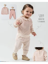Bebe Yaka Müslin İkili Bebek Takımı bej