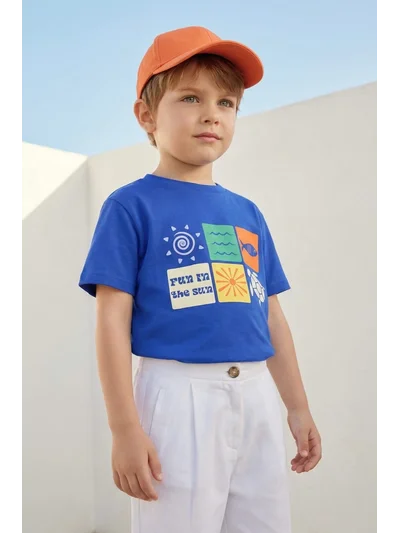 Erkek Çocuk Baskılı T-shirt - sax