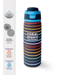 Coral High Çok Renkli Çizgi Desenli Pipetli ve Direkt İçim Çelik Termos 800 ml 38509