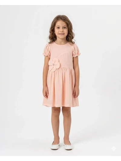Kız Çocuk Somon Çiçek Detaylı Elbise 4-7 Yaş Yazlık Şık Çocuk Elbisesi | My Lorin Kids