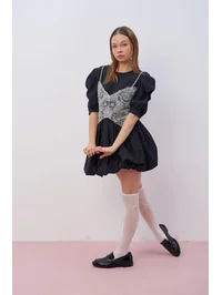KIZ 7991 KREP DANTEL BÜSTİYERLİ TSHIRT SİYAH