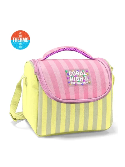 Coral High Kids Pembe Sarı Çizgi Desenli Thermo Beslenme Çantası 37123