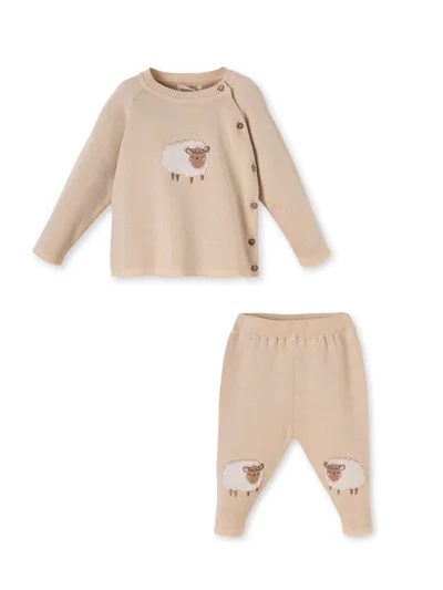 Koyun Nakışlı Unisex Bebek Triko Takım