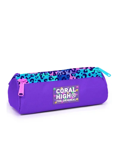 Coral High Kids Mor Leopar Desenli Üç Bölmeli Kalem Çantası 11161