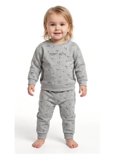 Baby Cosy Mummy and Me Zebra Desenli 2'li Bebek Eşofman Takımı – Gri