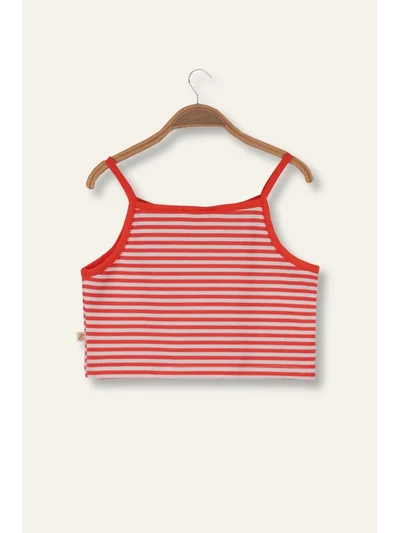 Kız Çocuk Crop Çizgili Atlet - Coral Çizgili