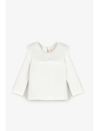 Organze Yakalı Kız Çocuk Tshirt ekru
