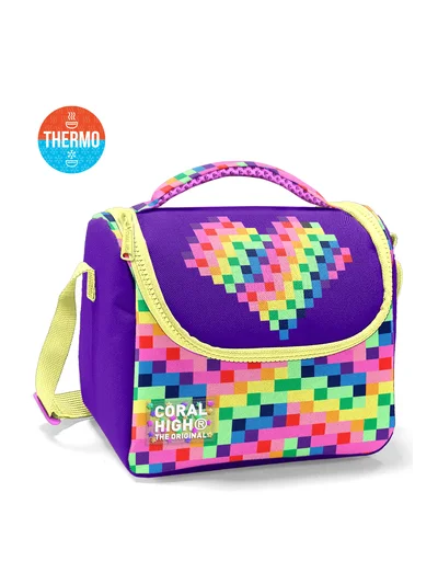 Coral High Kids Renkli Piksel Kalp Desenli Thermo Beslenme Çantası 37108