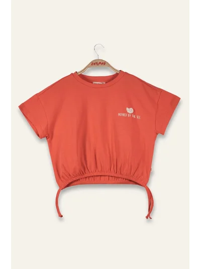 Kız Çocuk Hawai Baskılı Crop T-Shirt - Coral