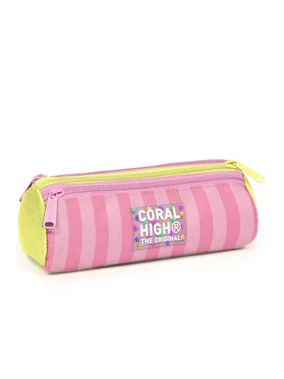 Coral High Kids Pembe Sarı Çizgi Desenli Üç Bölmeli Kalem Çantası 31023