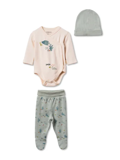 Baby Cosy Deniz Altı Desenli 3'lü Yenidoğan Bebek Takımı – Ekru Mint