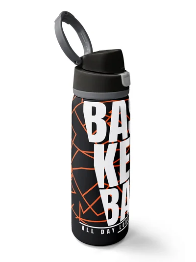 Coral High Siyah Basketbol Desenli Pipetli ve Direkt İçim Çelik Termos 800 ml 
