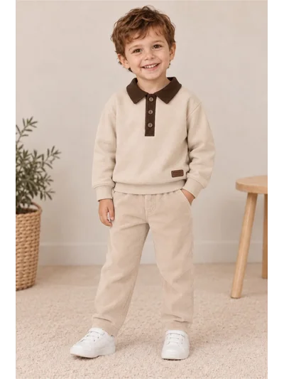 Erkek Çocuk Kadife Polo Yaka Sweatshirt
