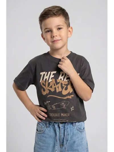 Erkek Çocuk Antrasit Skate Baskılı Tişört 4-9 Yaş | My Lorin Kids