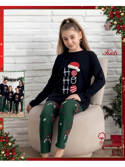 Yılbaşı konsepti Kız çocuk Pijama takımı-Siyah
