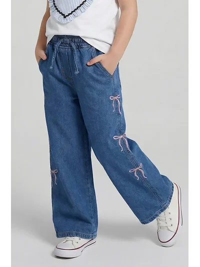 Kız Çocuk Fiyonklu Bol Paça Jean Pantolon 4-9 Yaş | My Lorin Kids