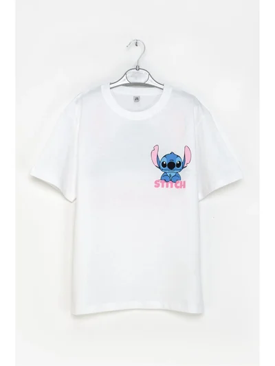 Stitch Baskılı Kız Çocuk Tişört 9-14 Yaş – Beyaz 
