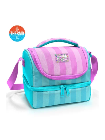 Coral High Kids Turkuaz Pembe Çizgili Desenli Thermo İki Katlı Beslenme Çantası 37213