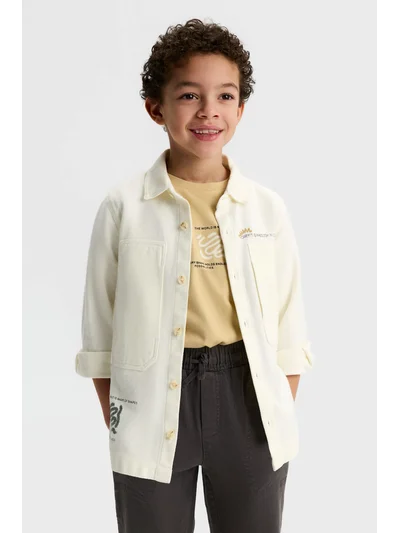 Erkek Çocuk Ekru Oversize Gömlek – Modern Kesim (4-8 Yaş)