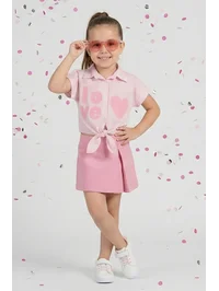 Kız Çocuk Love Baskılı Gömlek Etek 2'li Takım 4-9 Yaş pembe | My Lorin Kids