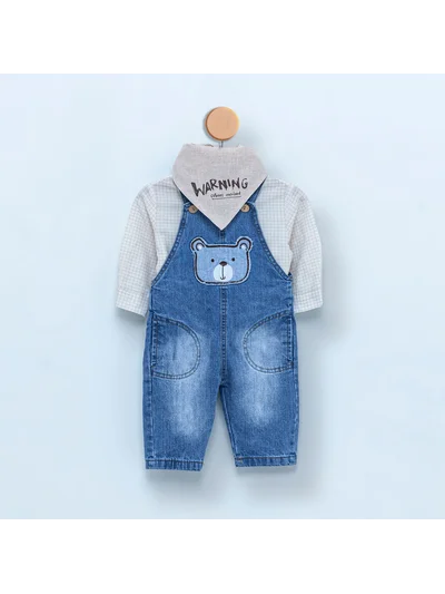 Erkek Bebek Kot Salopet Takım – Ayıcık Nakışlı Denim Tulum | My Lorin Kids