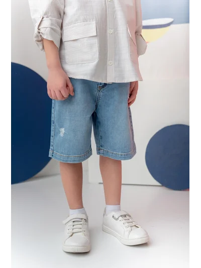 Erkek Çocuk Denim Beli Lastikli Şort - İndigo