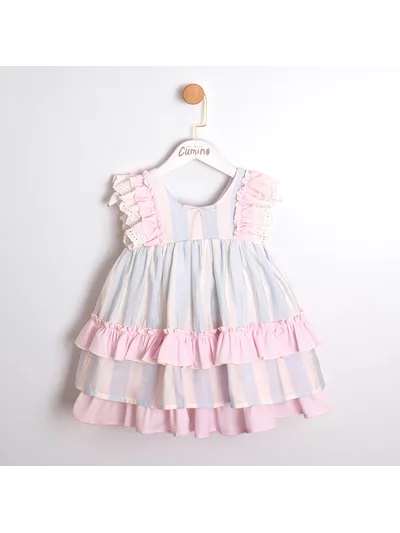 Mira Pastel Çizgili Kız Çocuk Elbise