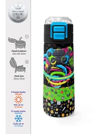 Coral High Kids Siyah Gamer Desenli Pipetli ve Direkt İçim Çelik Termos 500 ml 38140