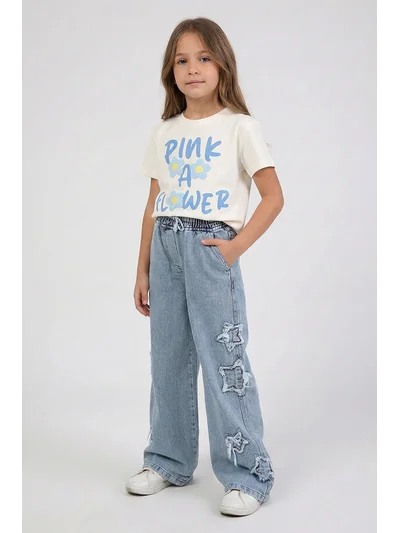 Kız Çocuk Mavi Yazılı Tişört 4-9 Yaş mavi | My Lorin Kids