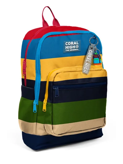 Coral High Kids Lacivert Sarı Kırmızı Çizgi Desenli Okul Sırt Çantası 33212