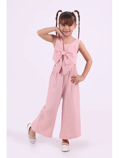 Pembe Fiyonk Detaylı Kız Çocuk Takım 2-3 / 7-8 Yaş pembe| Şık Yazlık Kombin
