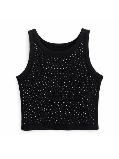 Kız Çocuk Siyah Taşlı Crop Atlet 9-14 Yaş SİYAH | My Lorin Kids
