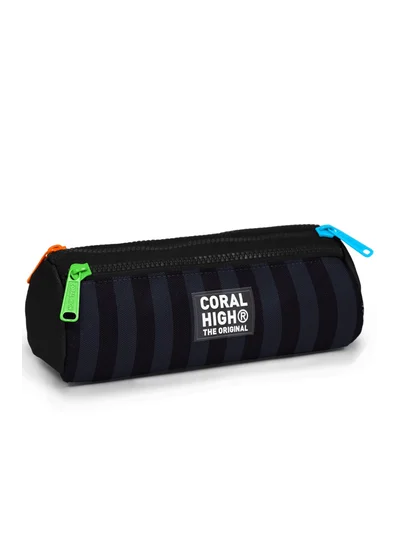 Coral High Kids Siyah Çizgili Üç Bölmeli Kalem Çantası 31018