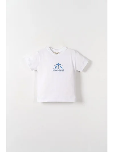 Erkek Çocuk Beyaz Baskılı Tişört | My Lorin Kids