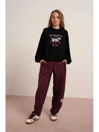KIZ ÇOCUK 7853 2 İPLİK YANLARI KAŞKORSE PANTOLON BORDO